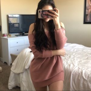 Plush pink oversized off shoulder sweater